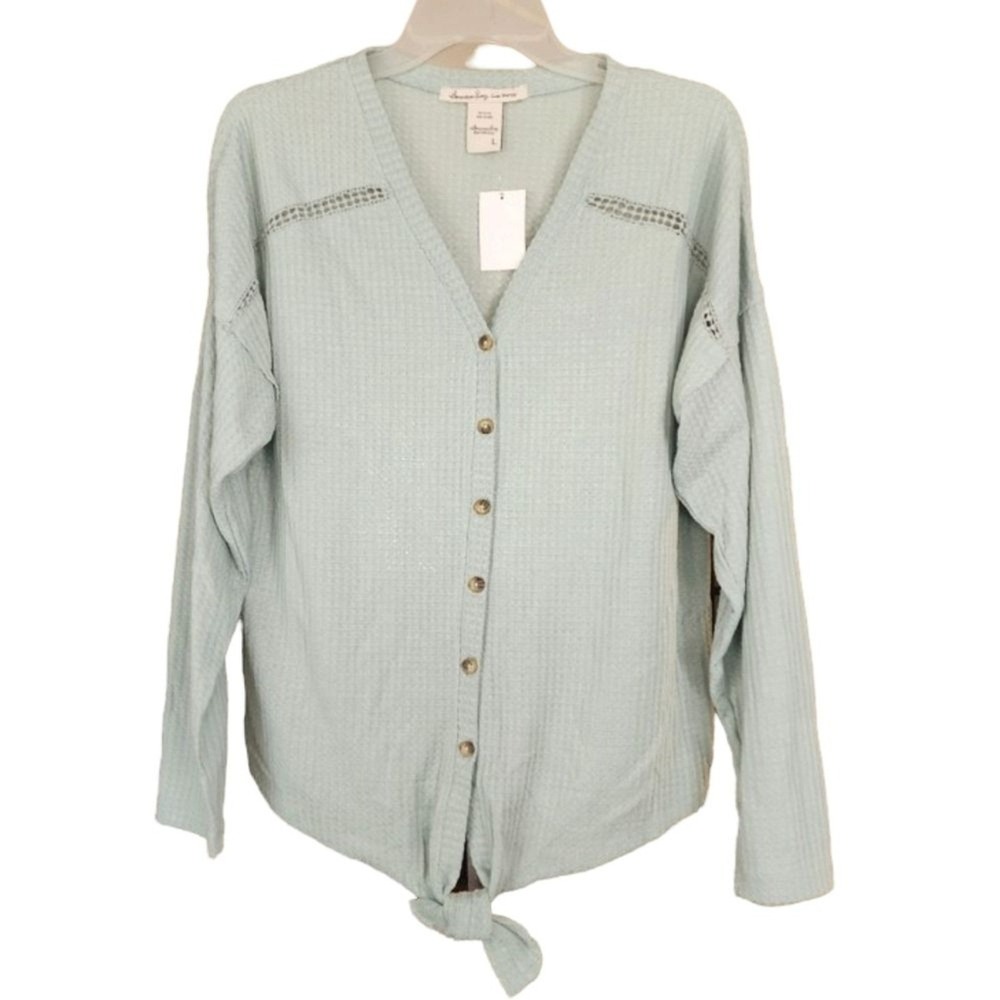 NWT American Rag Mint‎ Green Waffle Thermal Blouse Women's Large